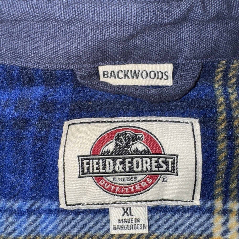 Backwoods Field & Forest Men's XL Barn Chore Coat Jacket Fleece Plaid Lined Blue - Picture 4 of 14